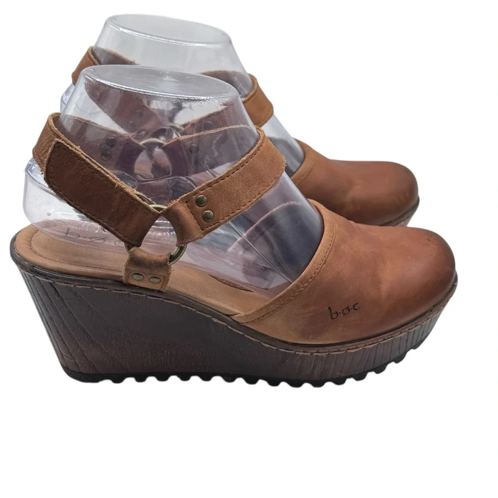boc Brown Leather Women's Wedge Sandals - Size 7 - Picture 6 of 11